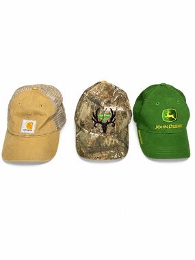 Lot of 3 Men’s Hats Caps Carhartt Trucker John Deere Bone Collector Realtree